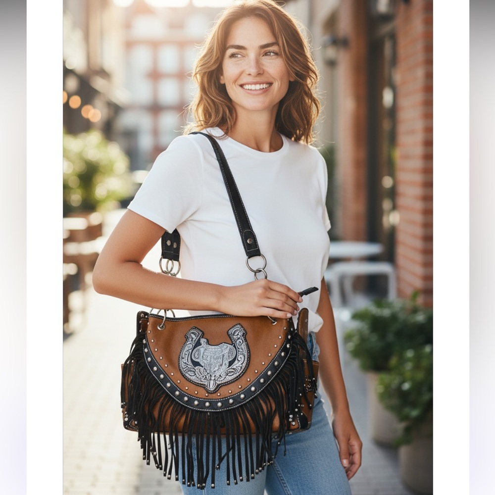 Western Brown Fringe Shoulder Bag with a touch of yeehaw !!